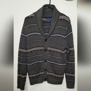 Gap Sweater Mens Medium Gray Shawl Cardigan Button Up Western Navajo Knit Hiking